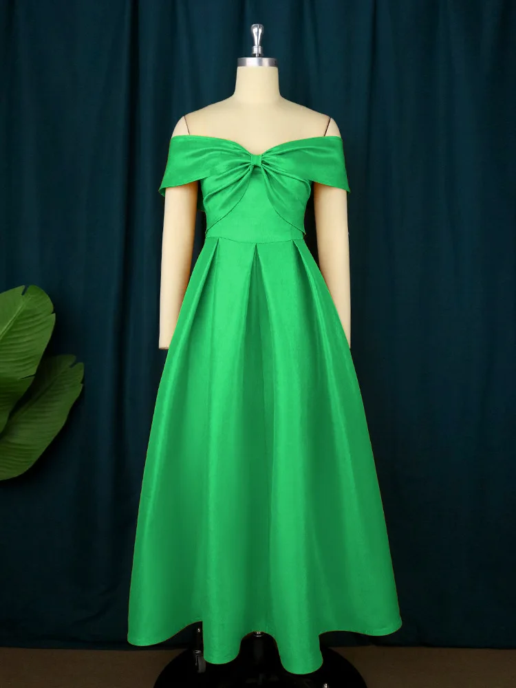 Plus Size Women Party Dress Bow Off Shoulder Evening Dress 2022 Summer Lady Casual Robe Female Club Outfits Birthday Clothes