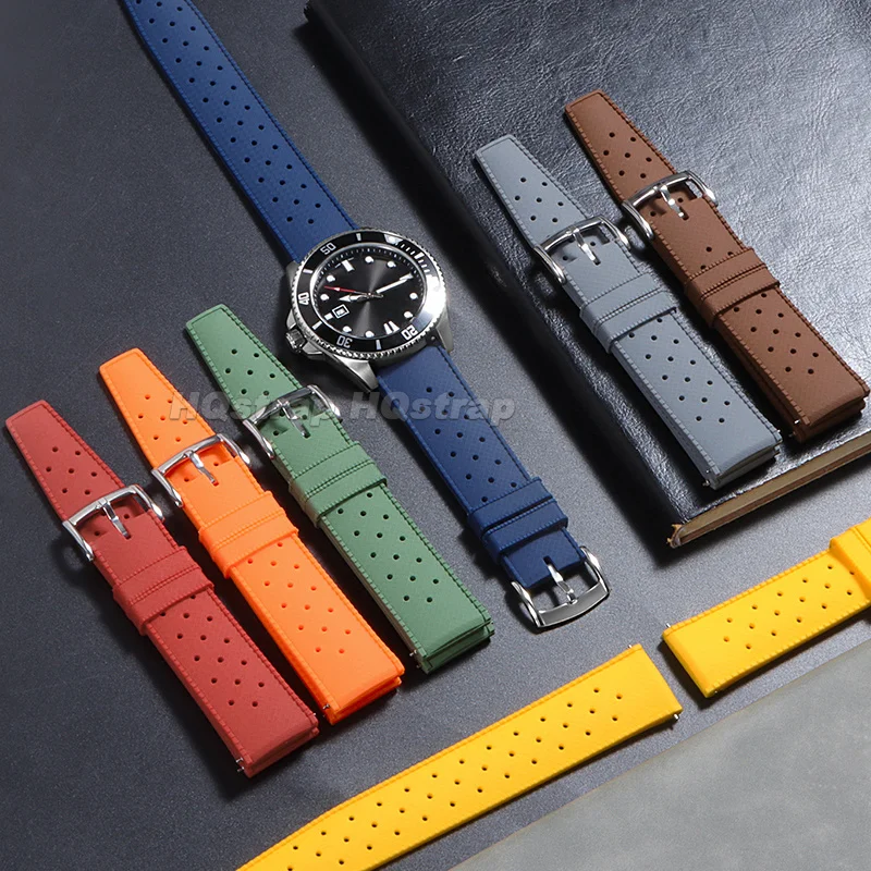 Waterproof Quick Release Perforated Silicone Watch Strap - Tropical Design