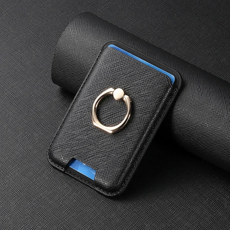 360 Rotation Saffiano Leather Magnetic Card Holder and Wallet Stand