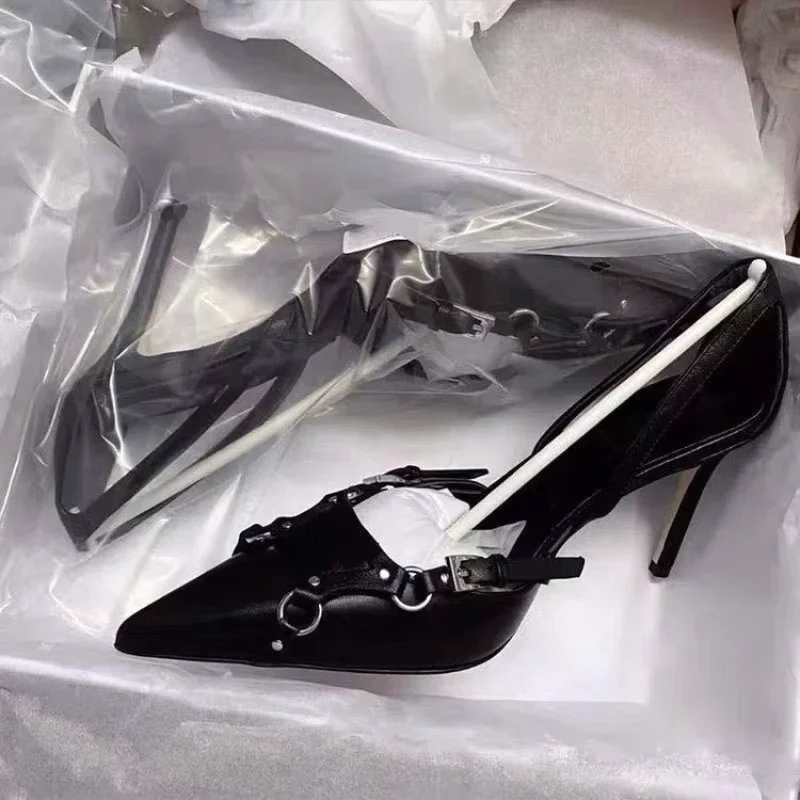Sandali Donna Tacco Vintage Metallo Stile Punk - Slingback Punta Punta