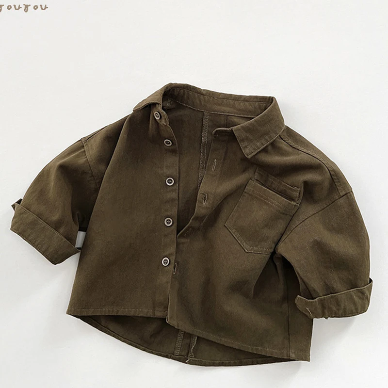 Autumn Spring Korean Style Children Clothing Cotton Long Sleeve Casual Loose Shirt Baby Girls Boys Coat 1-6Yrs Kids Shirt