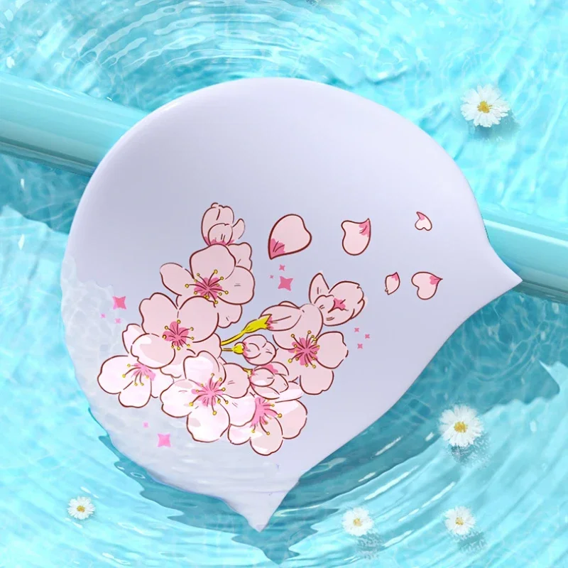 Jonhosoo Silikon Badekappe Damen – Mit Blumenprint, Wasserdicht & Für Langes Haar – Schwimmbad, Pool, Strand