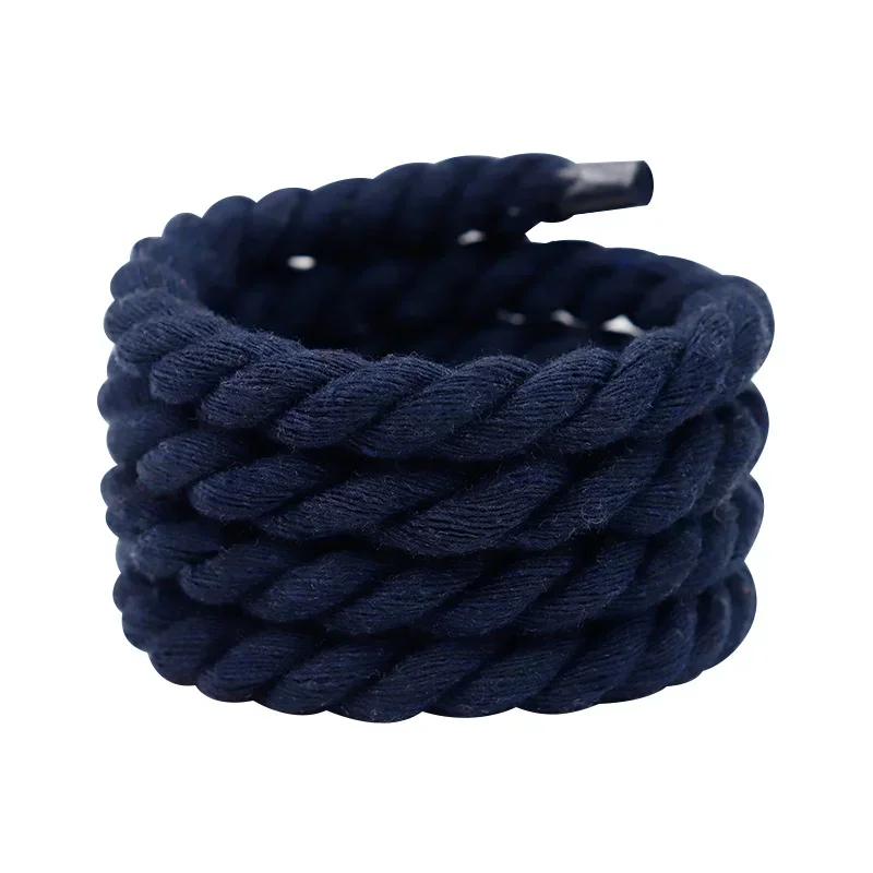 thumbnail image 1 of Cordones de algodón gruesos de tres hebras, redondos, de 0,8 cm de ancho, de un solo color, personalizados, en blanco, negro y beige, con diseño grueso y retorcido, 1 of 5