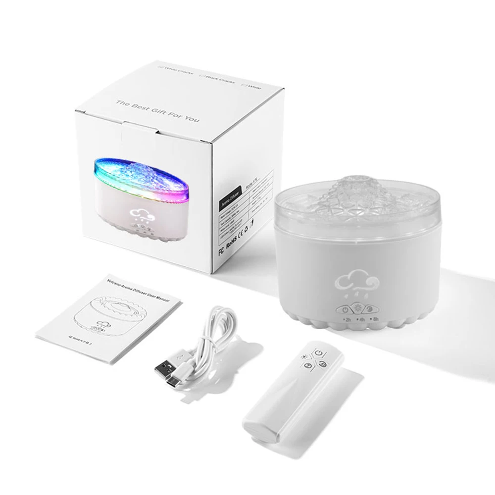 Volcano Aroma Diffuser Ultrasonic Air Humidifier Timer Auto Shut-Off Remote Control Flame Diffusers for Home Bedroom White 6