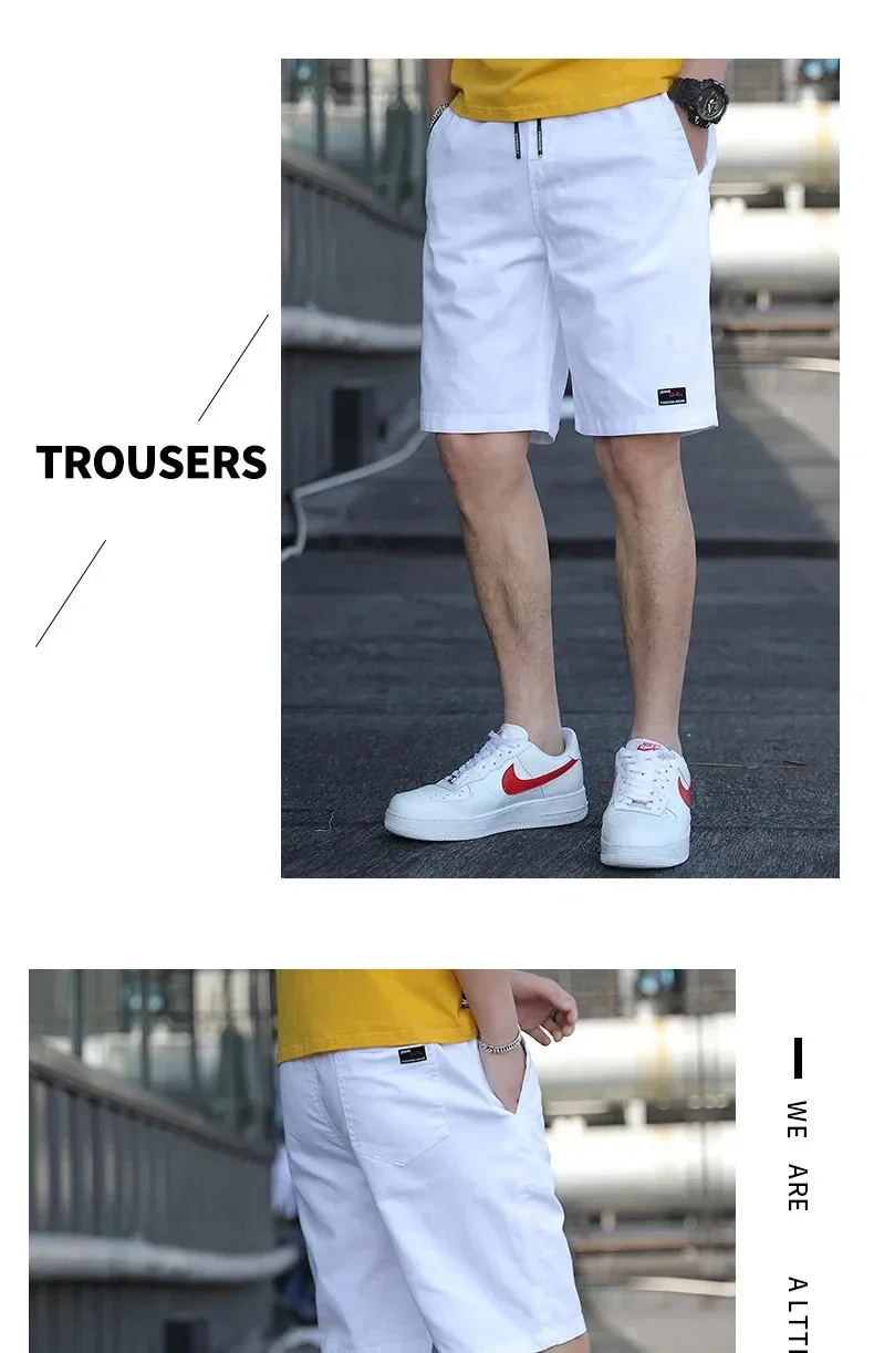 Description Picture 3 of itemSolid Color Elastic Waist Bermudas Male 2024 Trends Men Trousers Pure Cotton Summer Shorts Men Casual White Shorts Solid Color