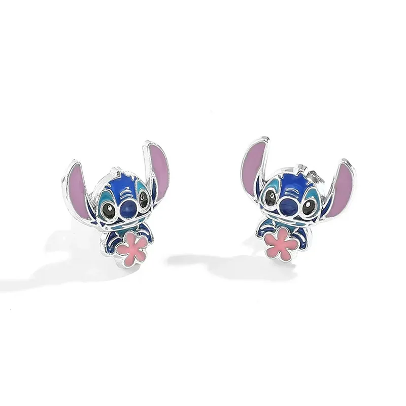 

Disney Cute Cartoon Lilo & Stitch with Flower Stud Earrings for Women Teen Girls Lovely Ear Jewelry Accessories Gifts for Fans