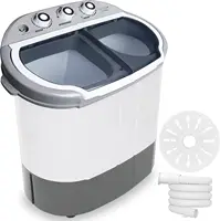 Compact Home Washer & Dryer, 2 in 1 Portable Mini Washing Machine, Twin Tubs, 11lbs. Capacity, 110V, Spin Cycle w/Hose, Tra 1