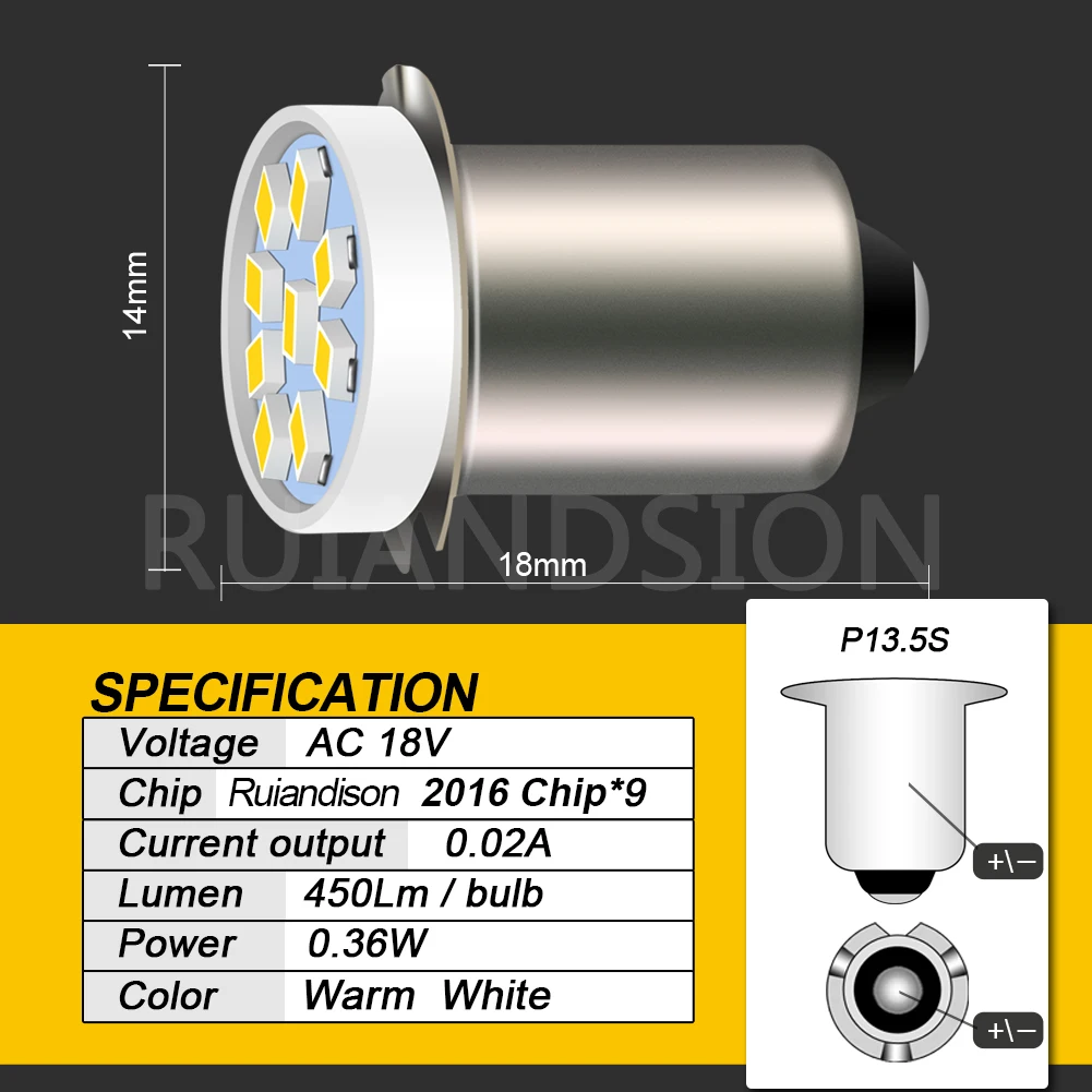 P13.5S PR2 PR3 LED Miniature Lamp 0.36W 3V 4.5V 6V 6.3V 12V 18V 9SMD For Flashlight Replacement Bulb Torches Work Light White led lights,led bulbs