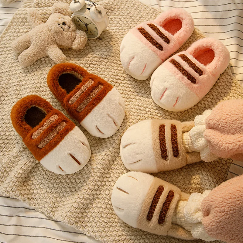 Newest cat paw feet slippers woman fluffy closed heel home shoes for women winter warm slip on animal claw slipper furry loafer 6