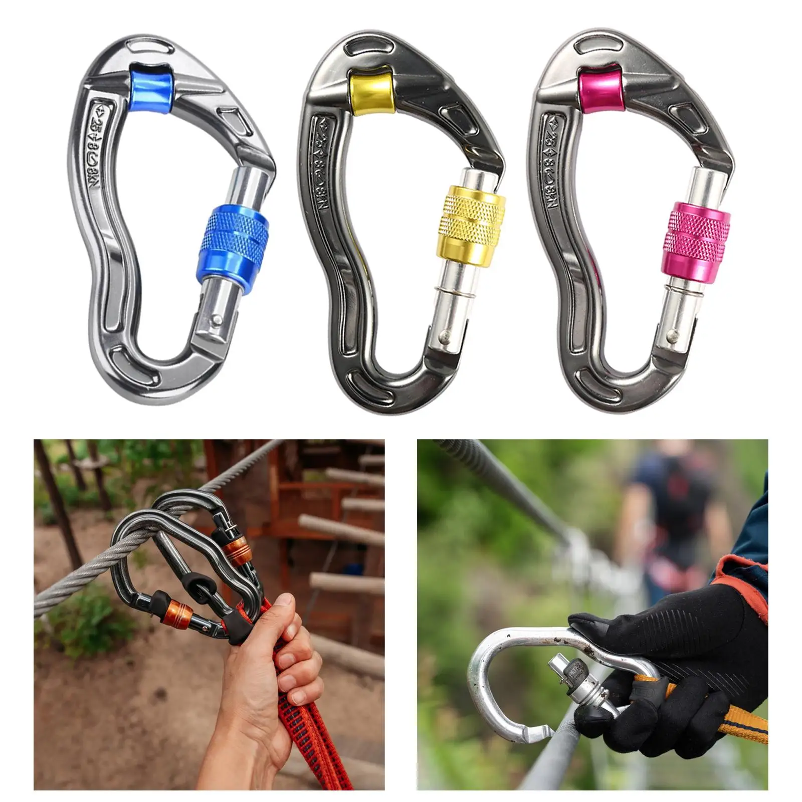 Rock Climbing Carabiner Lightweight Large 25kN Locking Carabiner Clip for