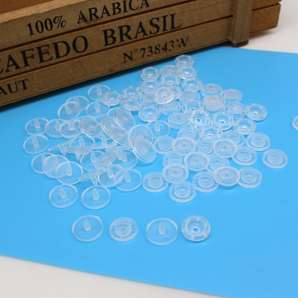 50세트/로트 T5 스냅 버튼 12mm 투명 플라스틱 스냅 버튼 패스너 프레스 스터드 의류 클립 의류 액세서리