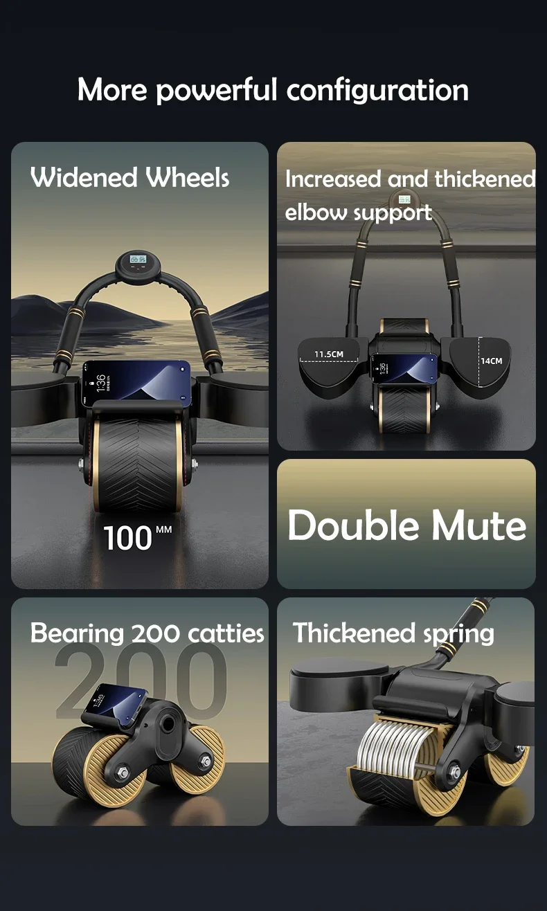 Neues Design, Smart Counting Ab Roller für das Core-Workout, automatisches Rückprall-Bauchrad mit Ellenbogenstütze_voghion.com