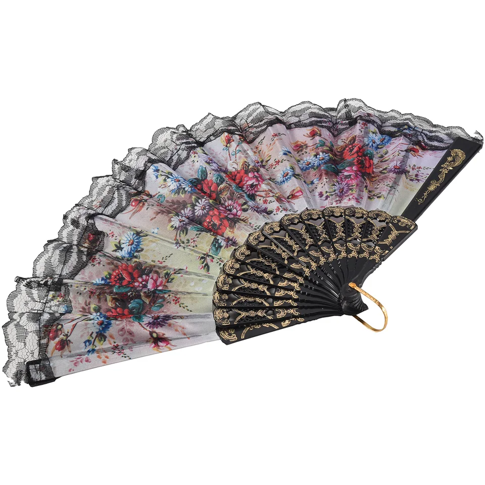 Pizzo di seta pieghevole a mano tinta una pizzo cavo donne tenuto in mano fiore ventaglio pieghevole ventagli di nozze Festival regalo Decor stile spagnolo  15