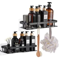 Non Perforated Bathroom Storage Rack, Wall Mounted Shampoo Storage Rack, Kitchen Bracket, Square Aluminum 2
