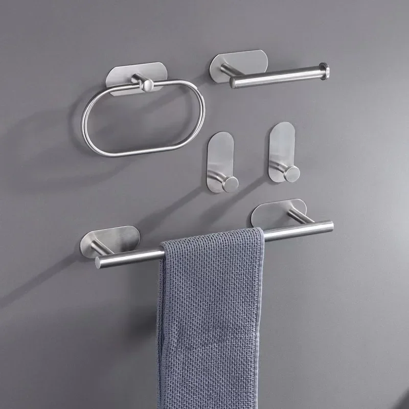 Description Picture 4 of itemSelf-Adhesive Bathroom Accessories Sets Gold Silver Towel Rack Bar Rail Ring Robe Clothes Hook Toilet Tissue Roll Paper Holder