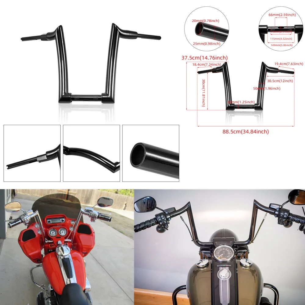 New Motorcycle Handlebar 14" Drag Bar Z Handle Bar For Harley Touring
