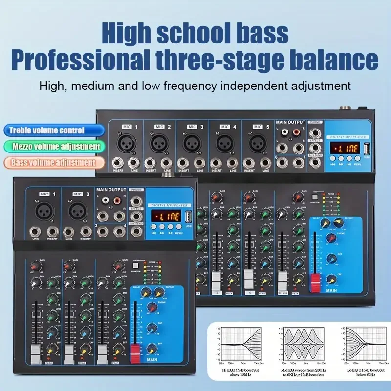 Audio Mixer Professional 4 7 Channels Audio Mixer USB interface BT DJ 48V Sound Mixing Console for Computer MP3 microphone Recording
