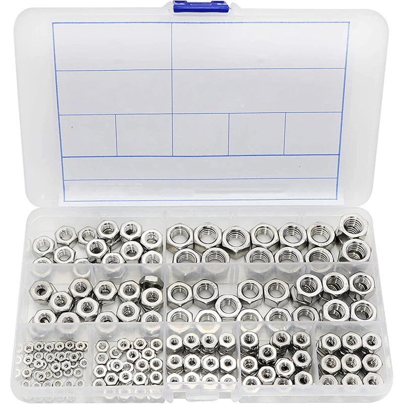 Stainless Steel Nuts 2-56 To 3/8Inch-16 UNC Hex Nuts Assortment Kit For Screws Bolts-280Pcs