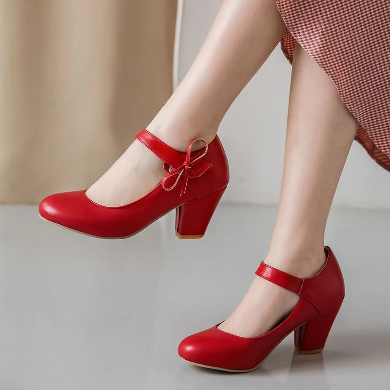 Zapatos de tacón y grueso para mujer, calzado femenino de talla grande con hebilla de una palabra, 2022| | - AliExpress