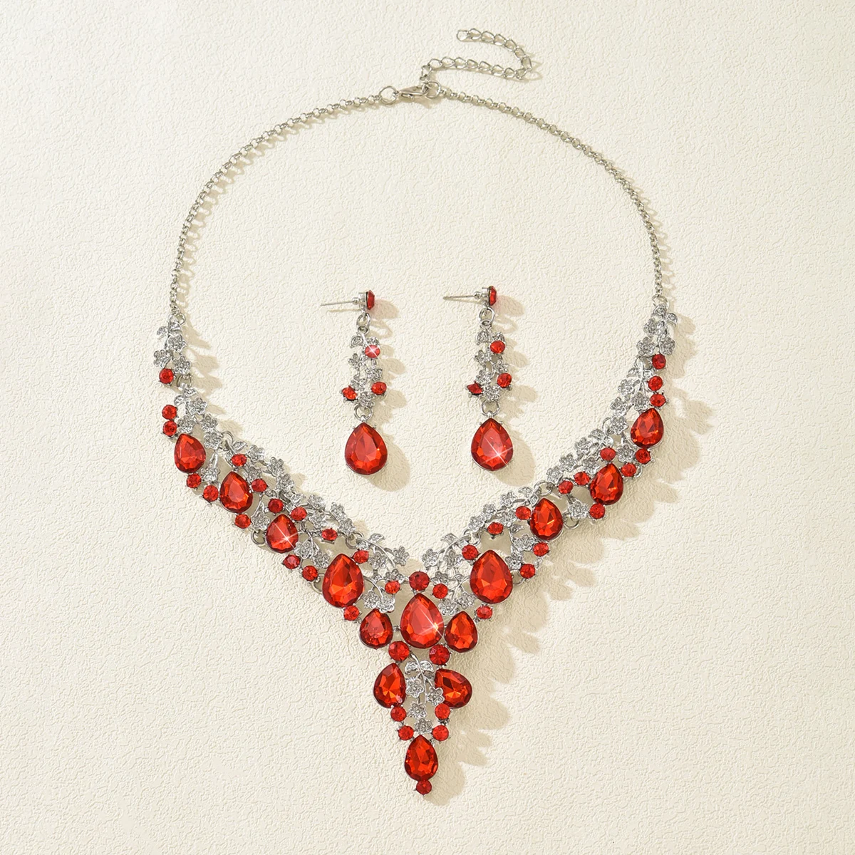 2PS Übertriebener Wassertropfen-Legierungsschmuck Damen Halskette Ohrringe Zweiteiliges Set Braut Hochzeit Party Schmuck Muttertag Geschenk – Detail 25