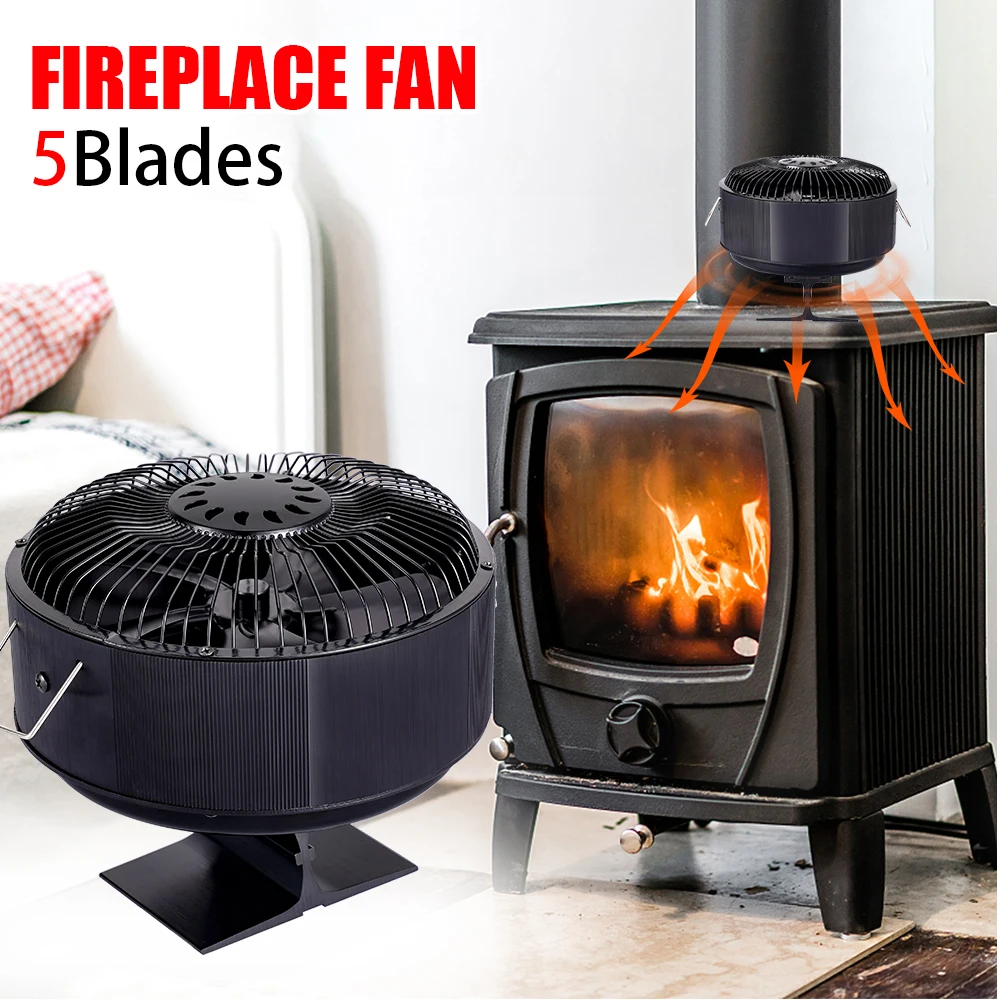 Heat Powered Stove Fan 5 Blade Round Fireplace Fan Log Wood Burner Heat Fan Eco-fan Winter Home Warm Efficient Heat Distribution