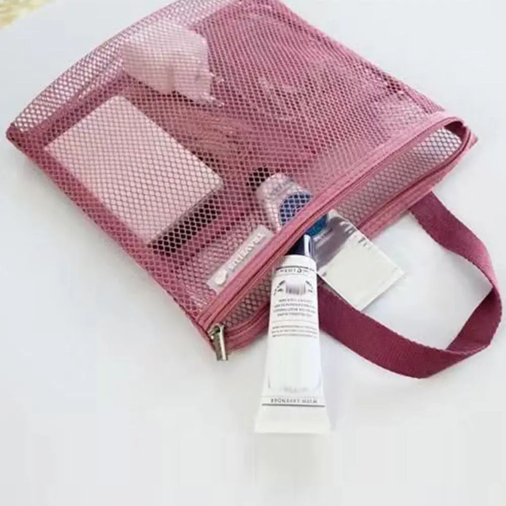 New Quick Dry Mesh Shower Bag with Zipper Hanging Cosmetic Bag Ultra Light Storage Bag Bathroom