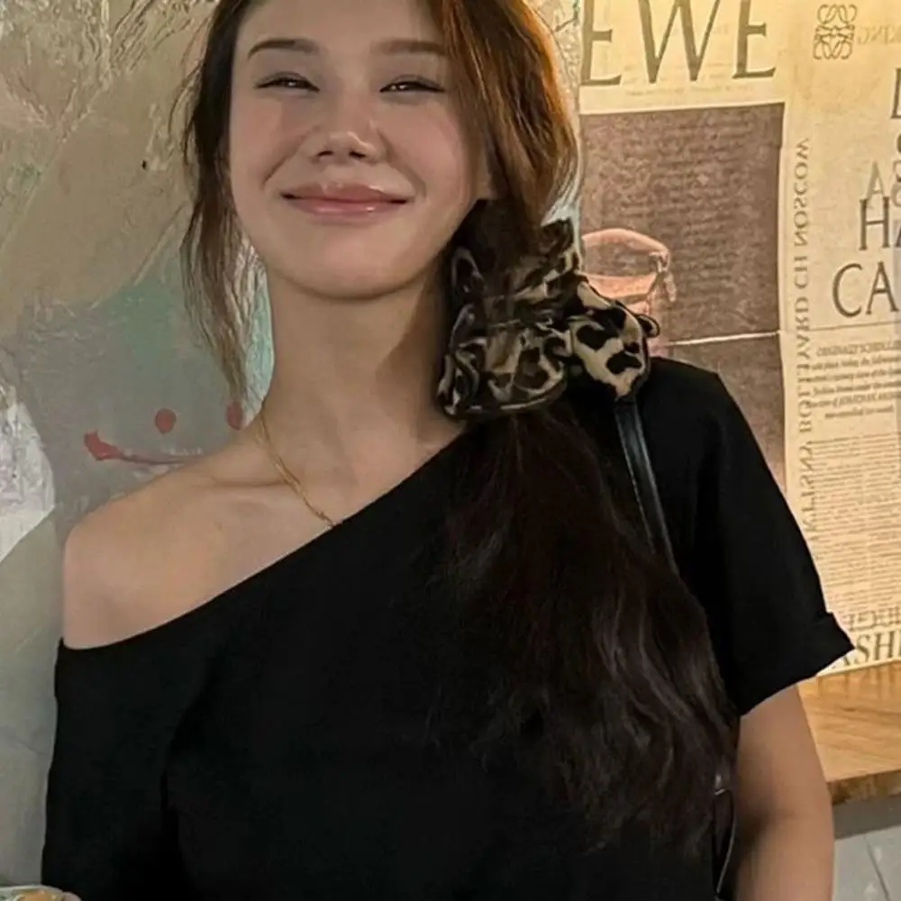 Retro Autumn Winter Leopard Print Scrunchies For Women Four-layer Large Elastic Hair Tie Fashion Ruffled Ruffle Hair Rubber Band