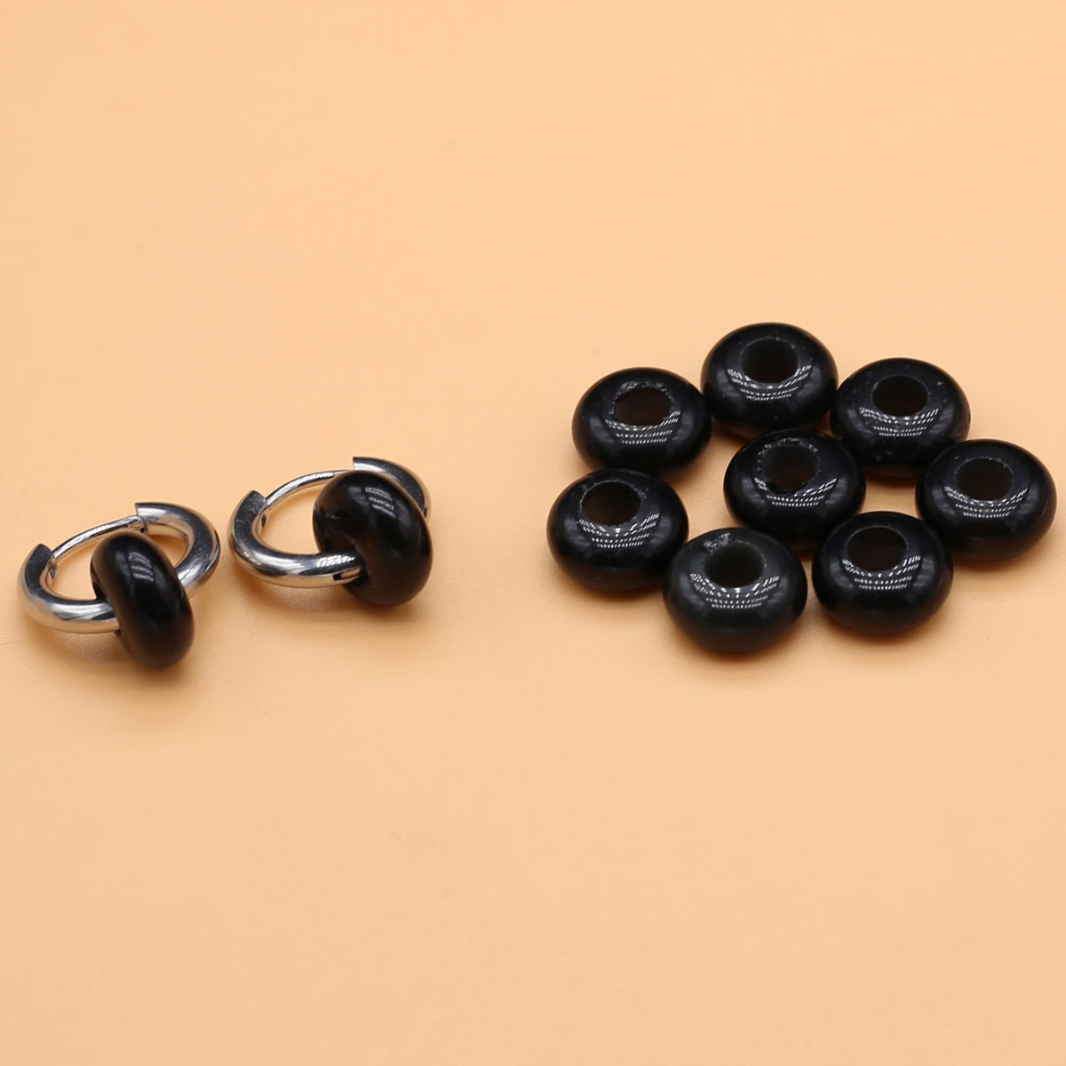 

10PCS Big Hole Round Beads Charms Natural Stone Black Agates Large Hole Beads for Jewelry Making Necklace Earring Accessories