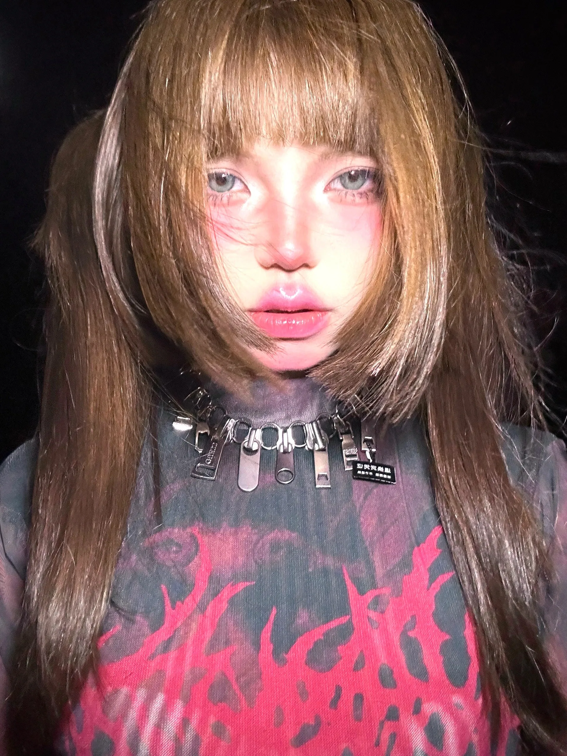 Karrcat Grunge Aesthetics Tattoo Print T-Shirt Vintage Gothic Red Mesh Tops Trashy Y2k Langarm Sheer Tops Punk Alternative – Detail 9