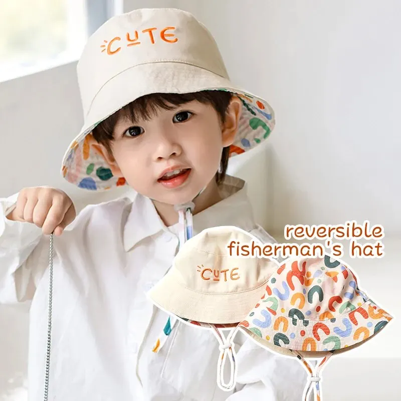 Double-Sided Baby Bucket Hat - Embroidered Fisherman Cap for Boys  Girls