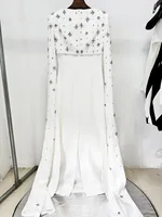 HIGH STREET Newest 2026 Designer Vestido Women's Diamonds Beaded  Cape Sleeve Floor Length Maxi Long Dress - Image 4