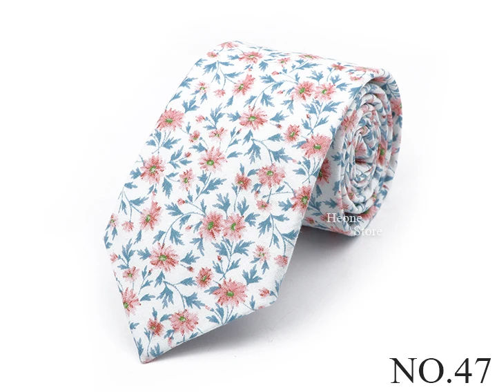 New Chic Floral Tie For Men Women 100% Cotton Beautiful Elegant Flower Necktie White Blue Narrow Skinny Wedding Casual Cravat