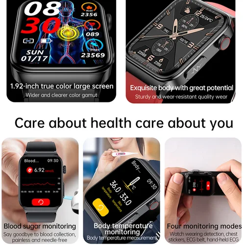 남성용 E500 혈당 스마트 워치 ECG 모니터링 스마트 워치, 혈압 체온, IP68 방수 시계, 2023 신제품 2
