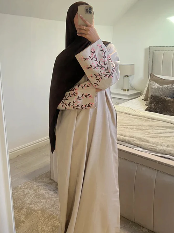 FYMNSI Abito musulmano da donna Abaya maniche lunghe Henley camicia da preghiera Caftano Medio Oriente Dubai Turchia Maxi abito arabo, Blu mare, XXL