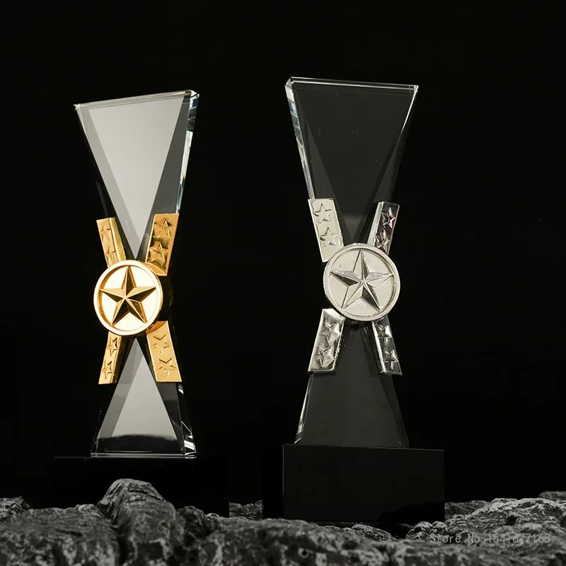 Customized High-end Bow Crystal Trophy, Creative Metal Insert Honorary Medal, Annual Meeting Award Free Engraving Home Decor 1Pc