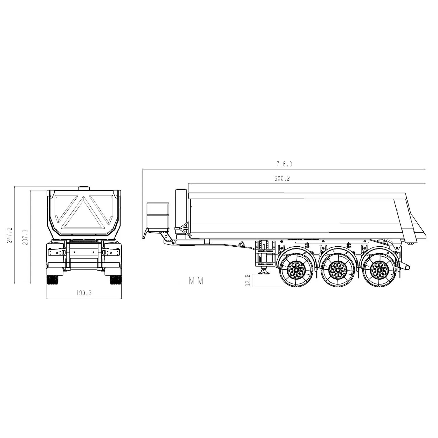 1/14 Metal RC Hydraulic Trailer 3 Axles for Remote Control Tractor Trucks Dumpers Cars DIY Model Finished Unpainted Toy TH23181 6