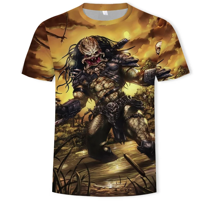 

New Pop 3D Horror Movie Predator Printed T Shirt For Men Kids Fashion Cool Streetwear Short Sleeves Summer Quick Dry Tee Shirts