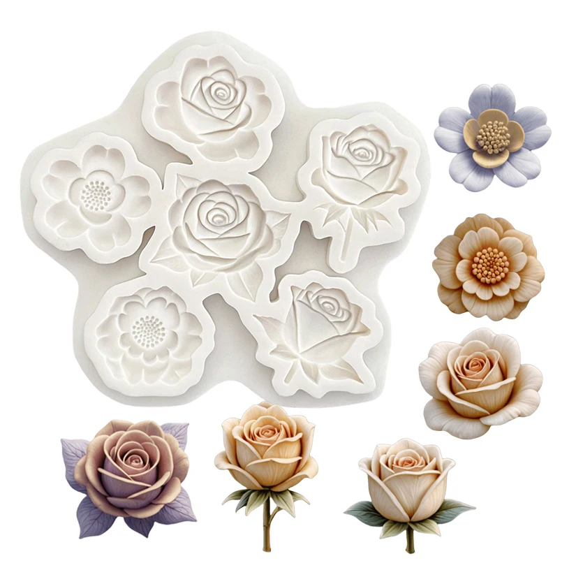 Rosen-Silikonform für Zuckerguss, Harzwerkzeuge, Schokoladen-Cupcake-Backform, Fondant-Kuchen-Dekorationswerkzeuge – Detail 2