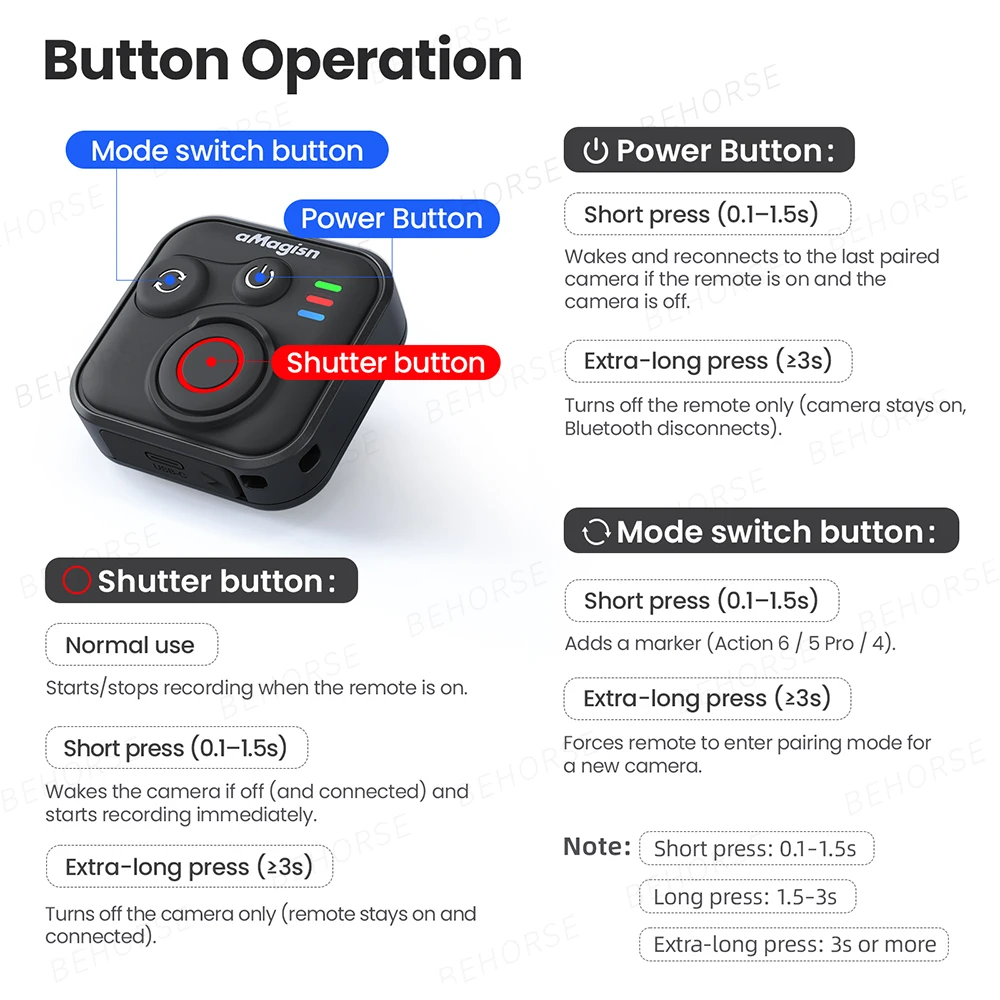 Wireless Bluetooth Remote Controller for DJI Osmo 360/Action 6/5 Pro/4 50M Remote Control Device Waterproof Material