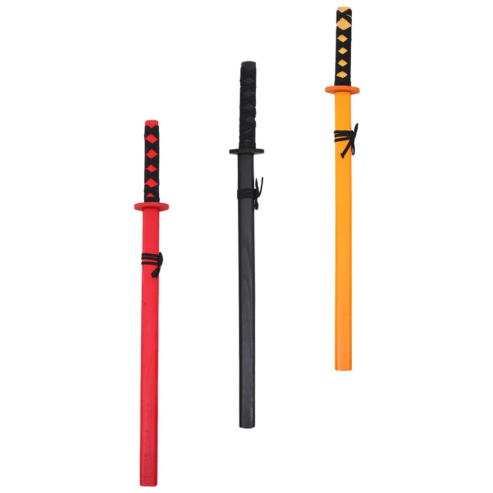 

3 Pcs Japanese Samurai Sword Wood Wooden Paint Training Katana Toy for Kids Cosplay Prop