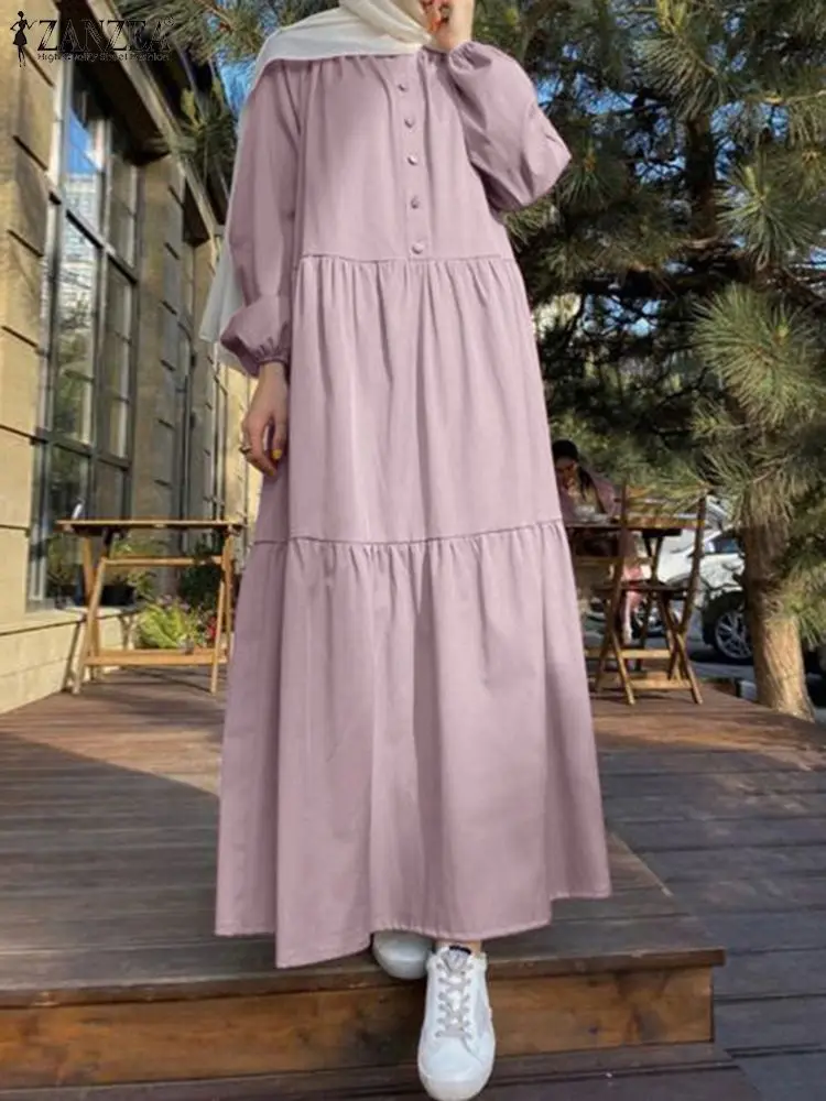 

ZANZEA Women Fashion Long Sleeve Solid Sundress Eid Mubarek Ramadan Turkey Maxi Long Dress Robe Femme Casual Hijab Abaya Vestido