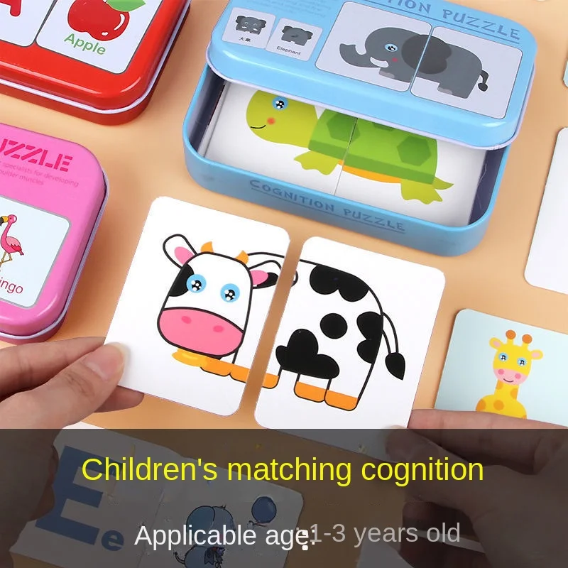 

Children's Tear-Proof Literacy Cognitive Card Baby Iron Box Early Education Matching Card Educational Puzzle Reading Card Toys