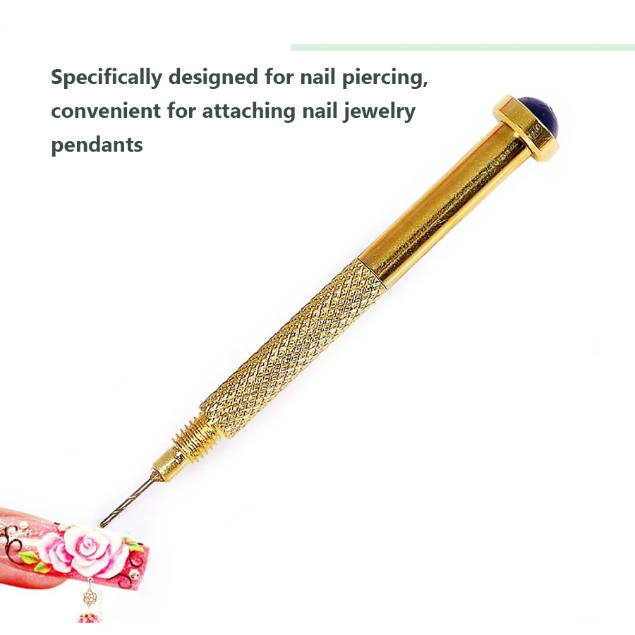 Nail Art Hand Drill 24Pcs Nail Piercing Pendant Rhinestones Pearl Pierce Tool for False Tips Decoration