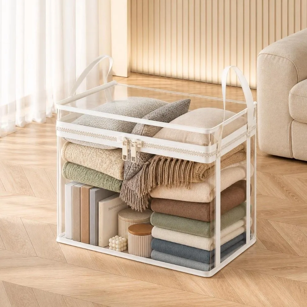 Clear Portable Storage Bag with Handle and Zipper - Moisture-Proof, Large Capacity