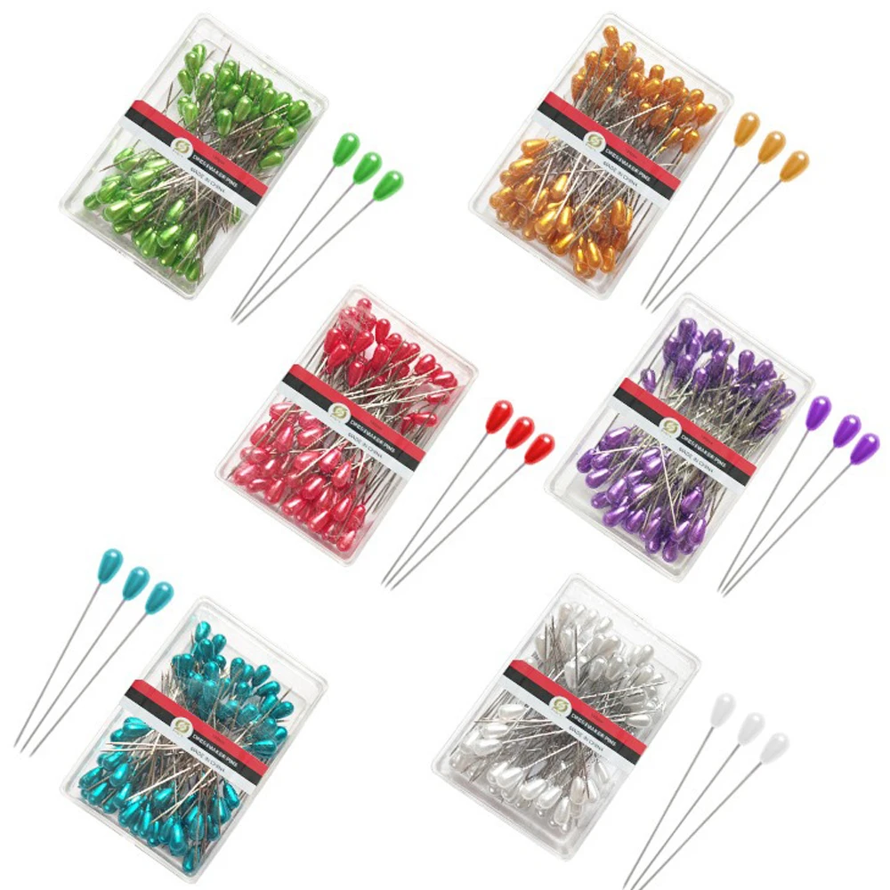 100PCS Teardrop Pearl Head Pins Corsage Pins Sewing Straight Pins Wedding Bouquet Pins for DIY Decor Craft Sewing Project 2.17in