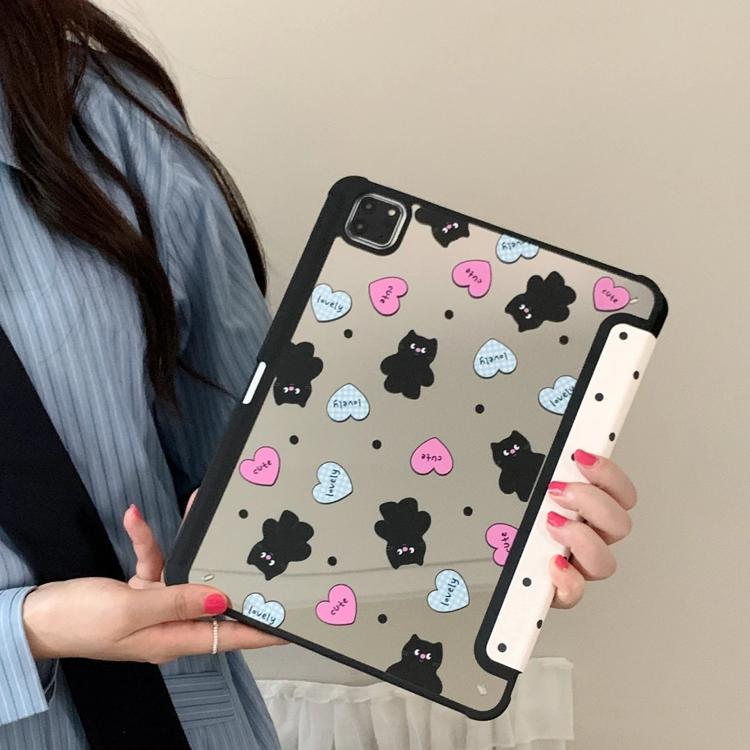 Cartoon Cat Makeup Mirror Case for iPad