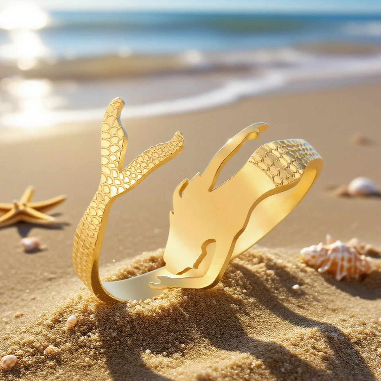 Dawapara Meerjungfrau verstellbarer Ring minimalistischer Ozeanliebhaber Märchen Geschenk Edelstahl Ehering Fingerring