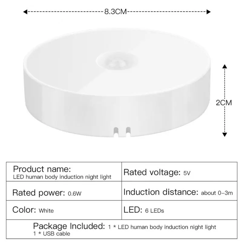 Motion Sensor Night Light USB Charging Night Lamp Bedroom Use For Kitchen Bathroom Closet Intelligent Body Light Sensor