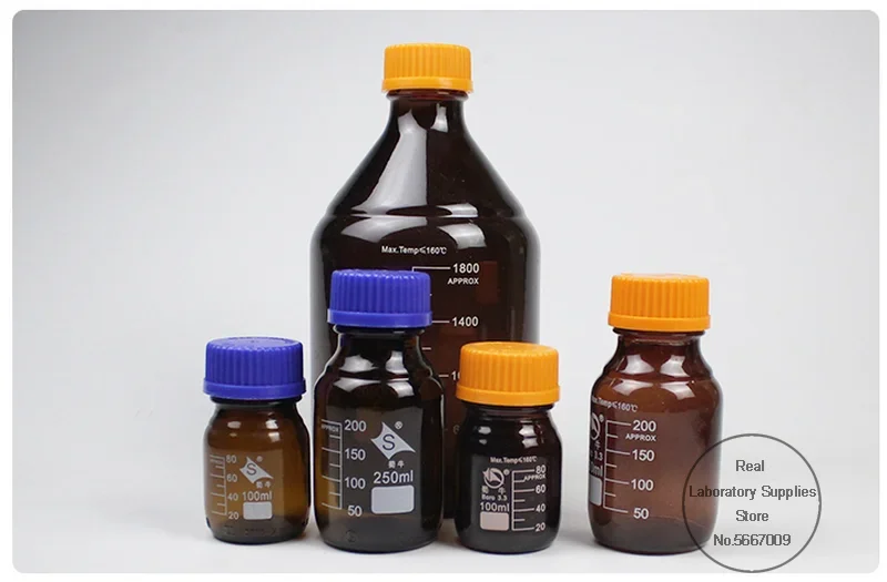 1PC 100ml to 1000ml Lab Brown Screw cap Reagent bottle Amber Sealed bottle Glass Laboratory Sample Bottle