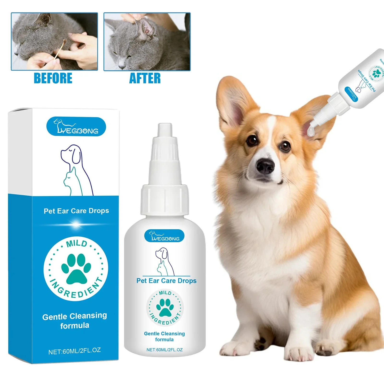 Dog Ear Drop Infection Mite Control Ear Wax Canal Cleaning Odor Itching Eliminator Soothing Irritation Pet Cleaning Solution